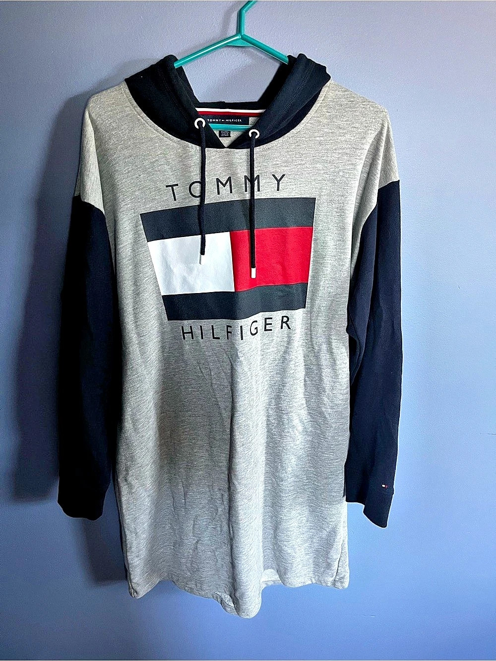 Tommy Hilfiger Color Block Pullover Hoodie Gray Black Size XL